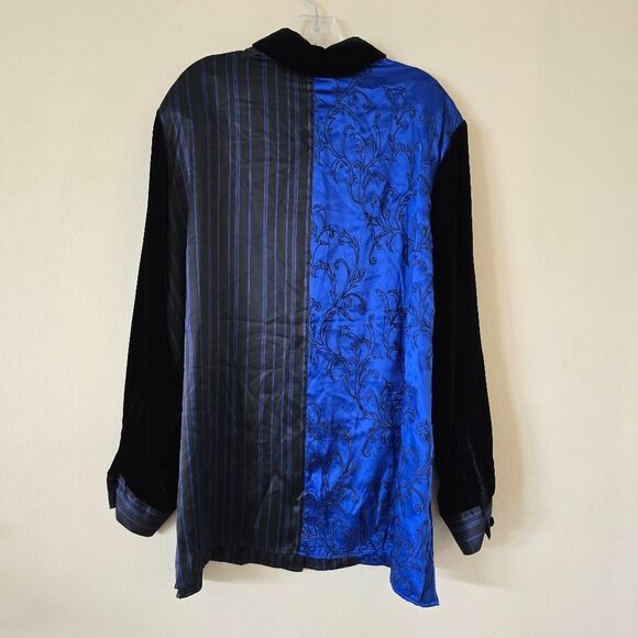 KOOS Of Course Blue and Black Patterned Button-Up Shirt Size 2X 100% Silk - Picture 8 of 9